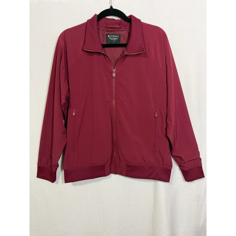 Athleta Cranberry Red Brooklyn Bomber Full Zip Jacket Size L Athleisure Active - Picture 1 of 11